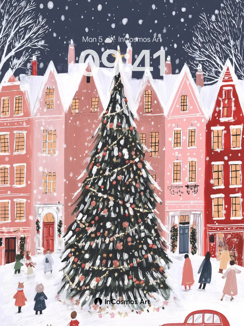 Snowfall Whimsy Wallpaper with Gilded Tree