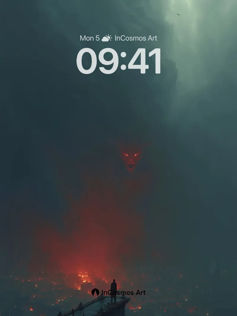 Ethereal Inferno Wallpaper with Shadowed Watcher