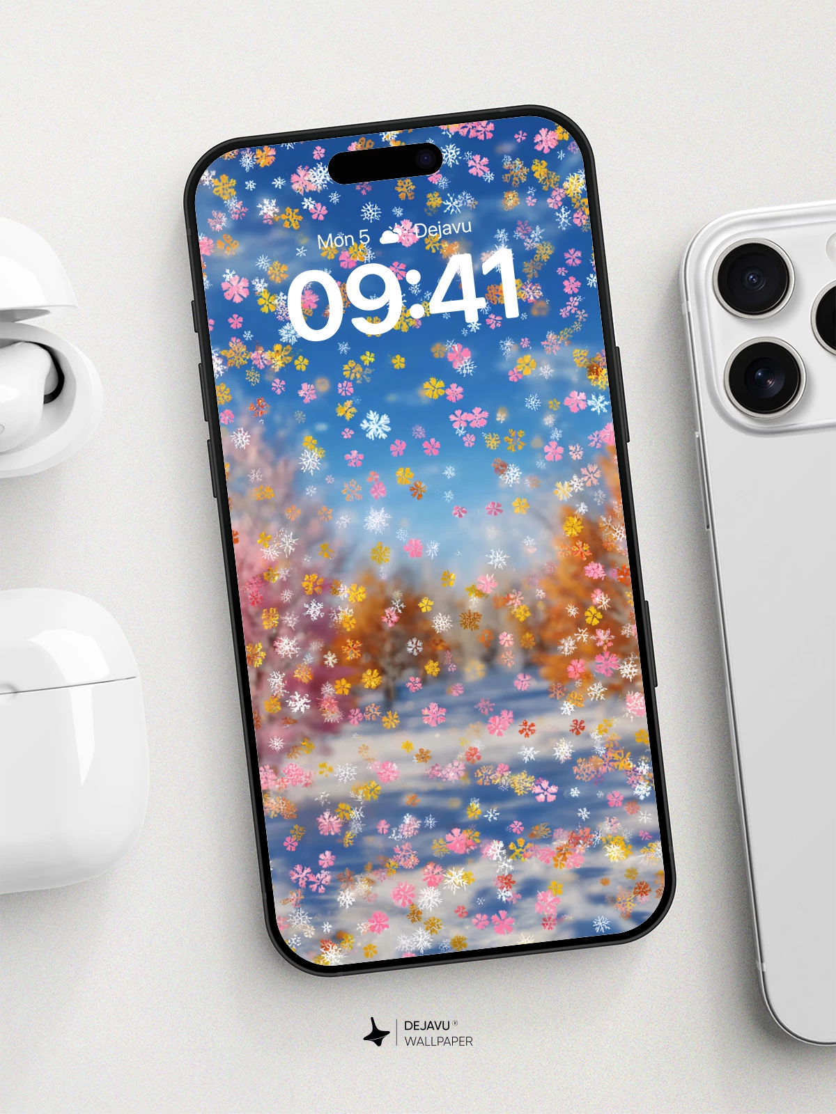 Whimsical Floral Snowfall Wallpaper 8K for iPhone and Android