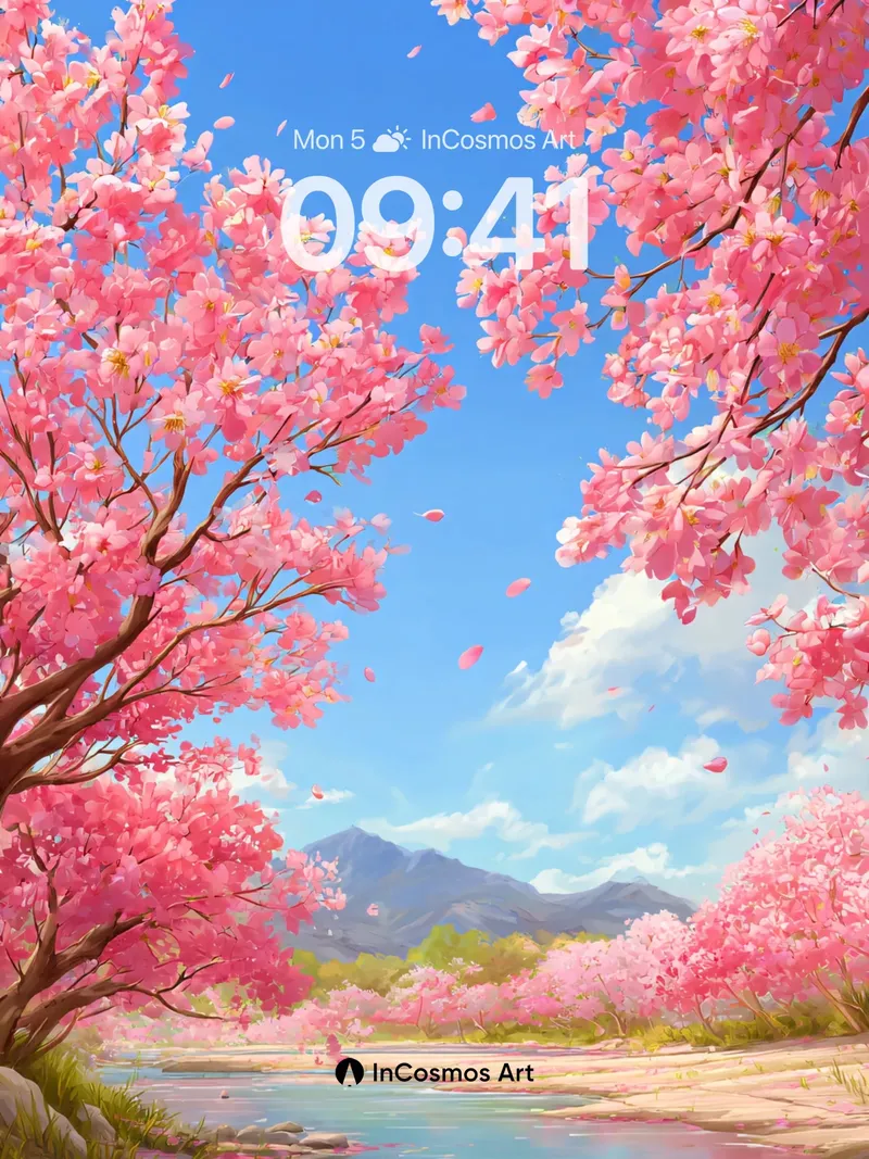 Serenity Bloom Wallpaper with Floating Petals