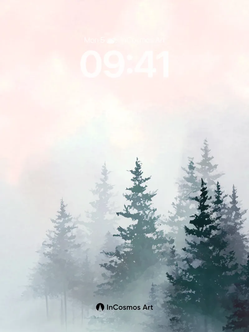 Silent Mist Wallpaper with Whispering Pines