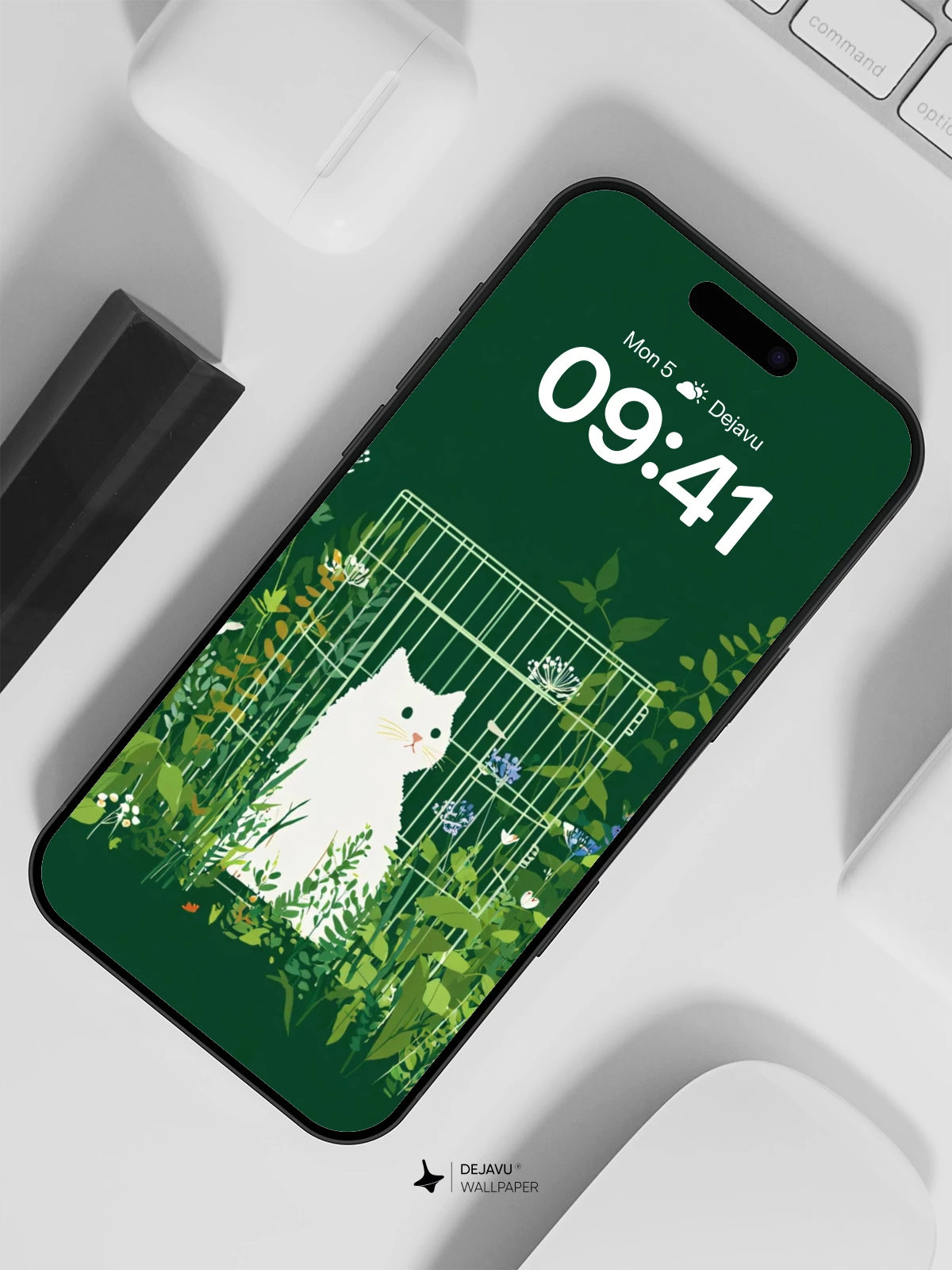 Whimsical Garden Cat Wallpaper 8K for iPhone and Android