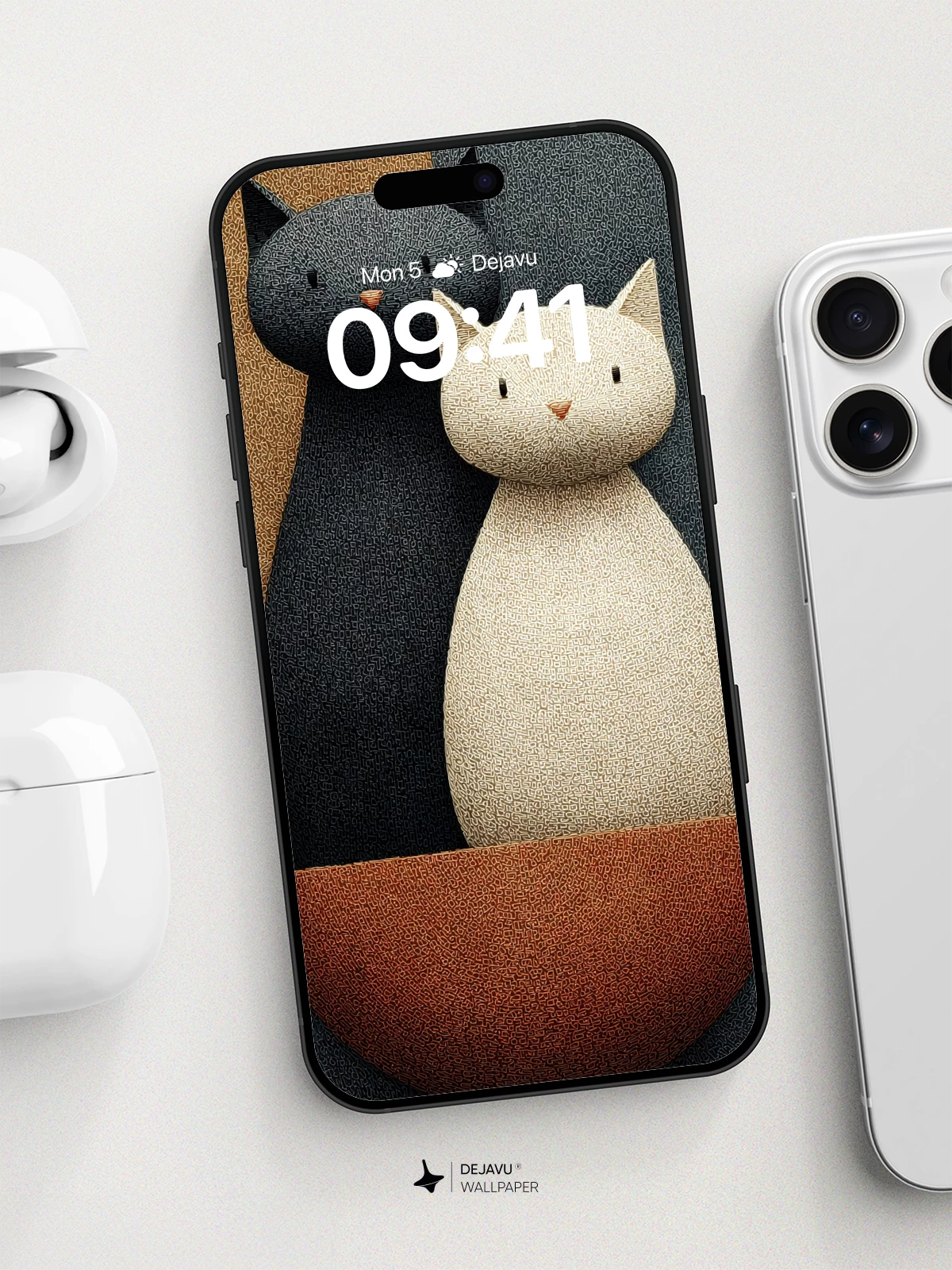Stylized Cat Duo Wallpaper 8K for iPhone and Android