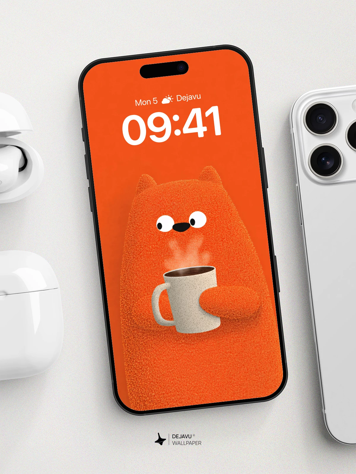 Cute Orange Cat With Coffee Wallpaper 8K for iPhone and Android