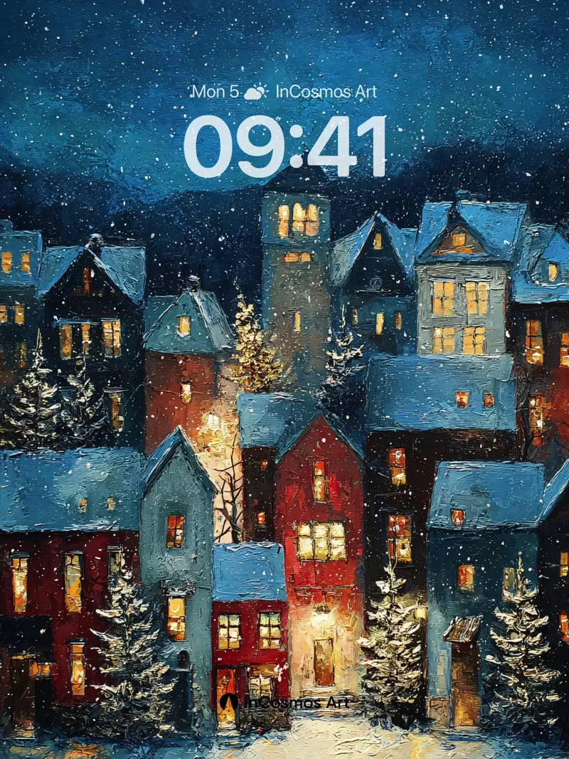 Snowfall Serenade Wallpaper with Warm Windows