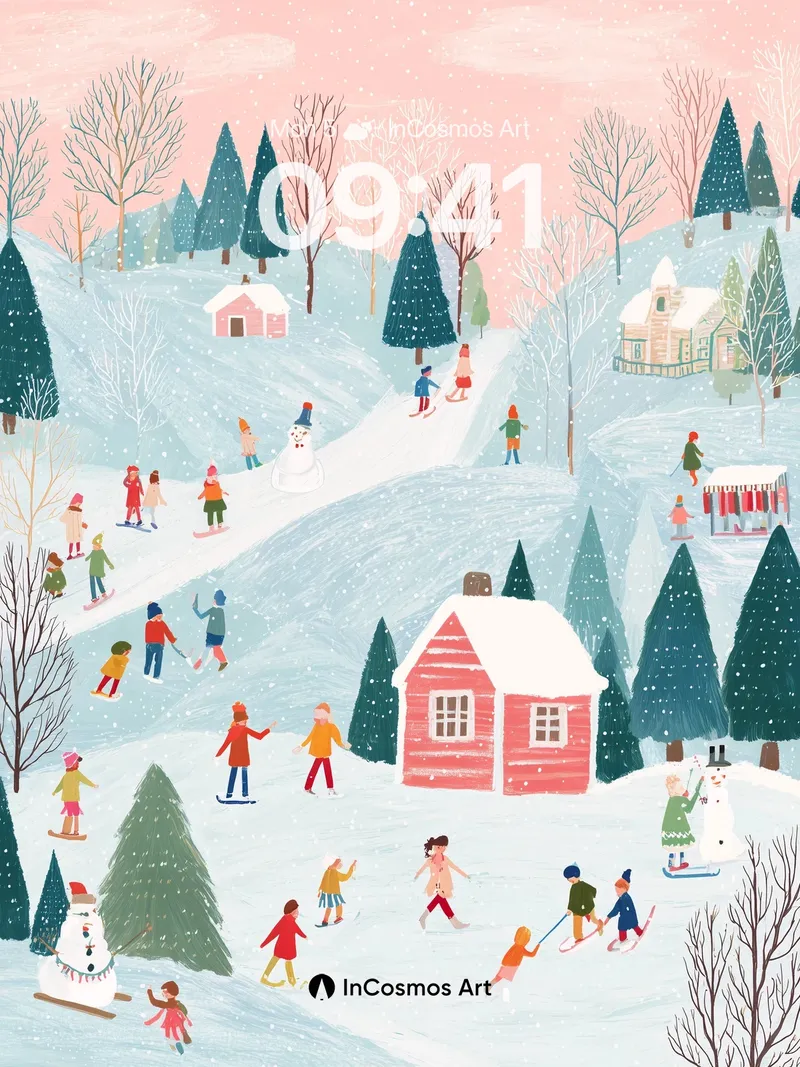 Whimsical Winter Wonderland Wallpaper with Snowy Hills