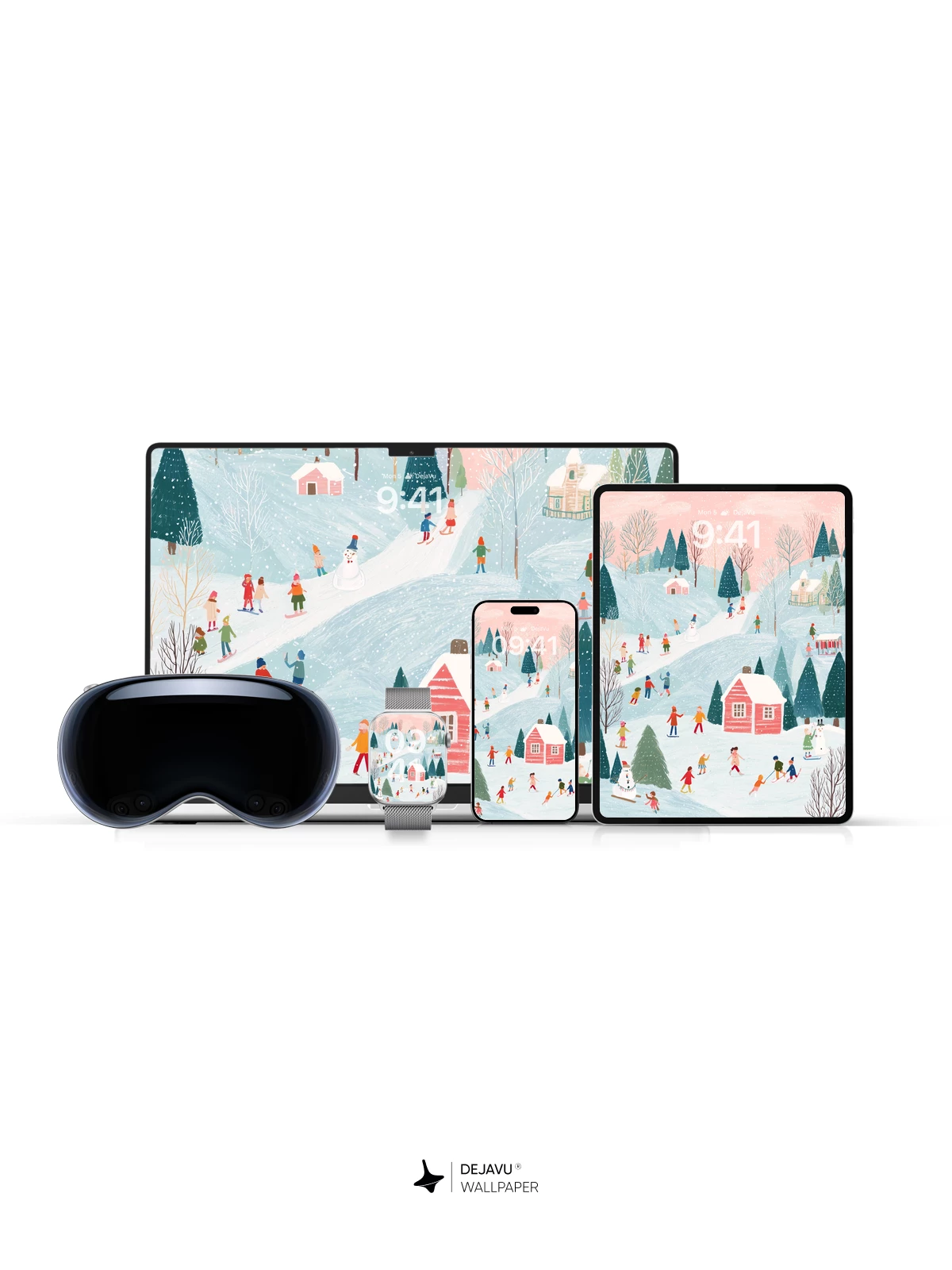 Whimsical Winter Village Wallpaper 8K for iPhone and Android