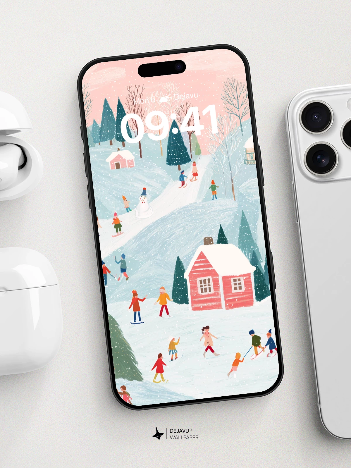 Whimsical Winter Village Wallpaper 8K for iPhone and Android