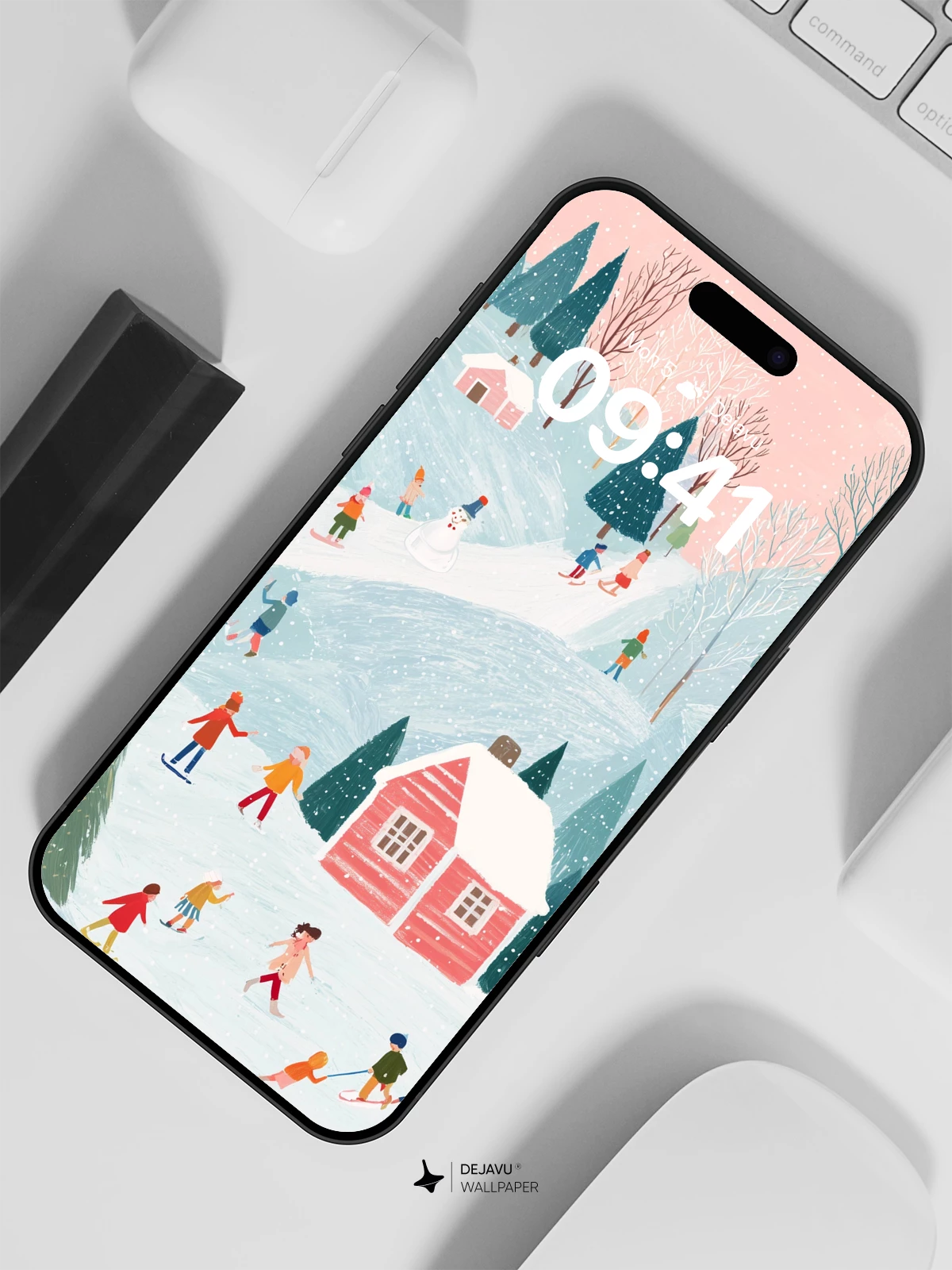 Whimsical Winter Village Wallpaper 8K for iPhone and Android