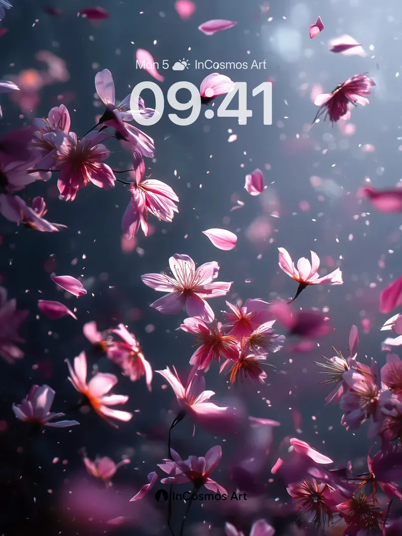 Serenity Petal Drift Wallpaper with Floating Light