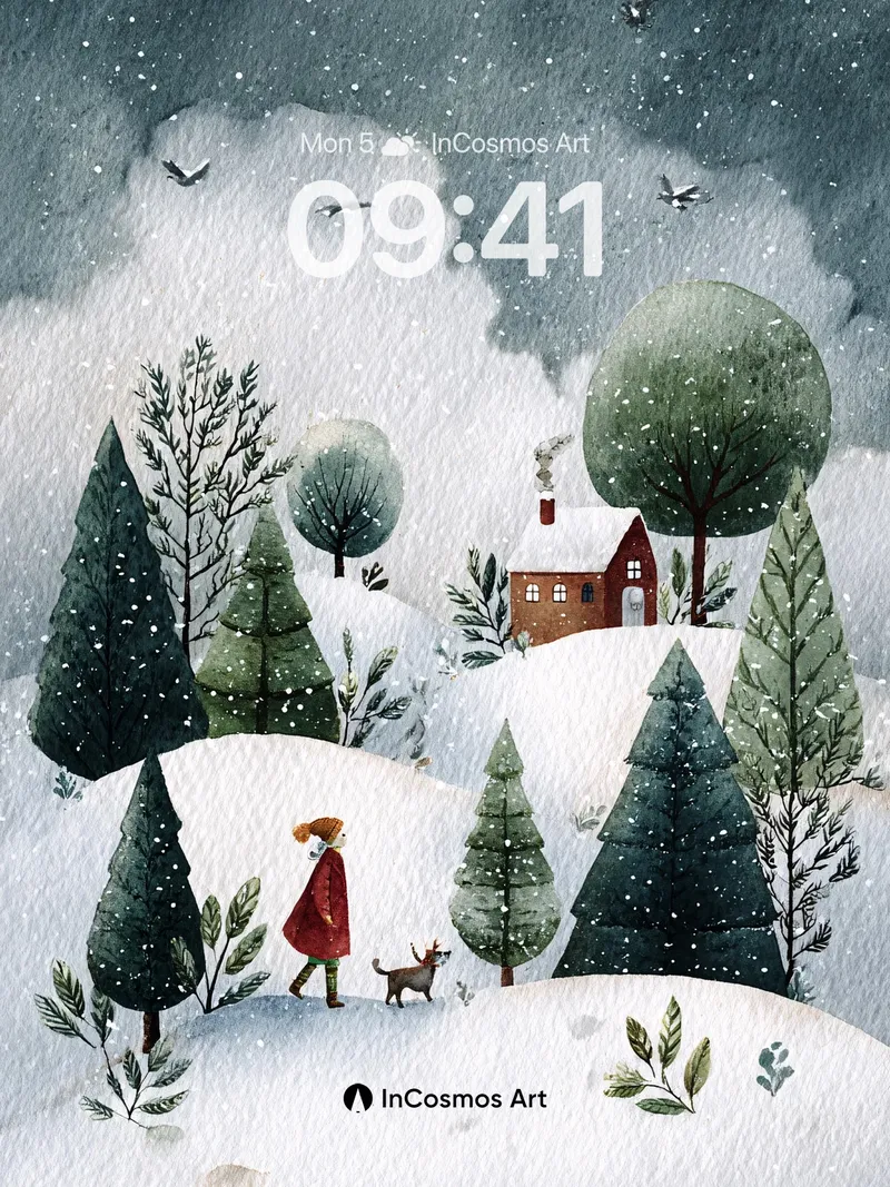 Whispering Snowfall Wallpaper with Crimson Walker