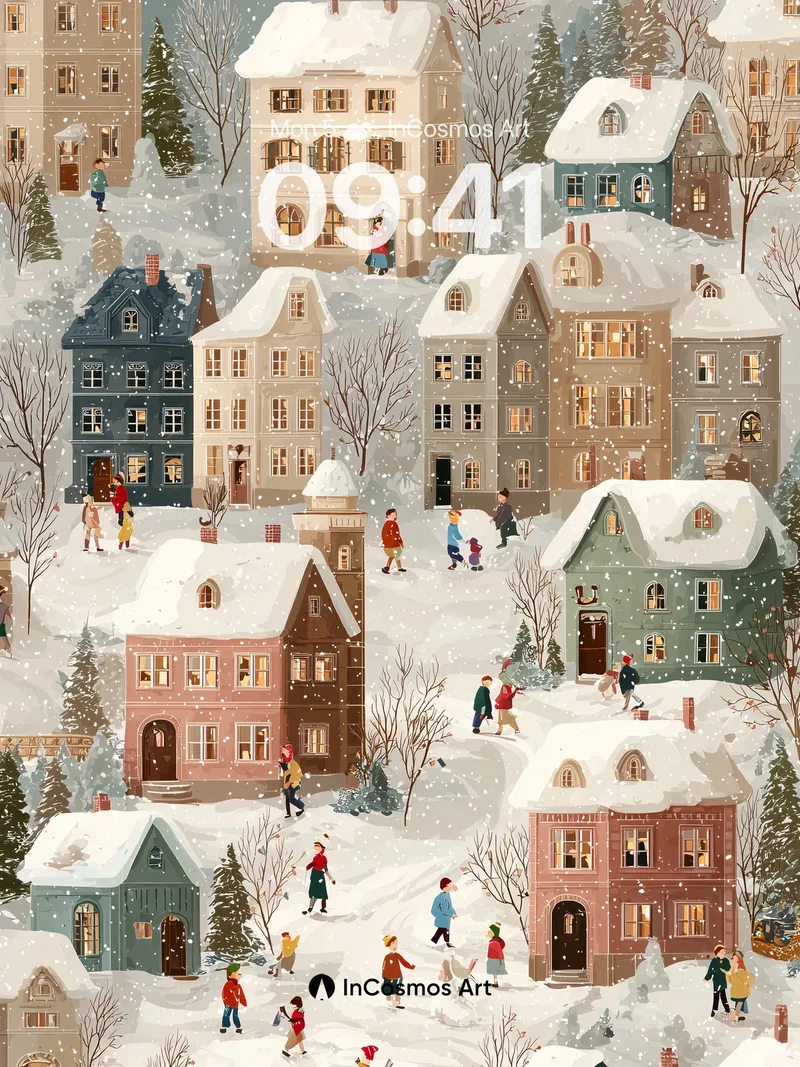 Snowfall Whispers Wallpaper with Storybook Houses