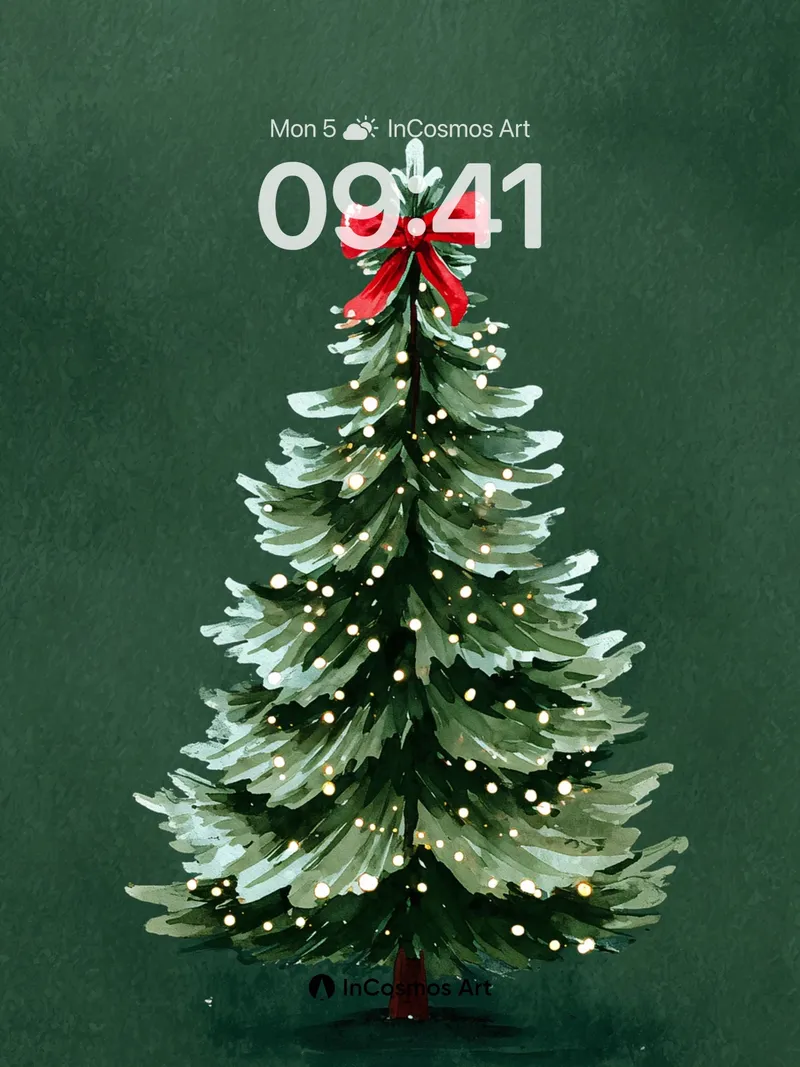 Whispering Pine Wallpaper with Crimson Bow