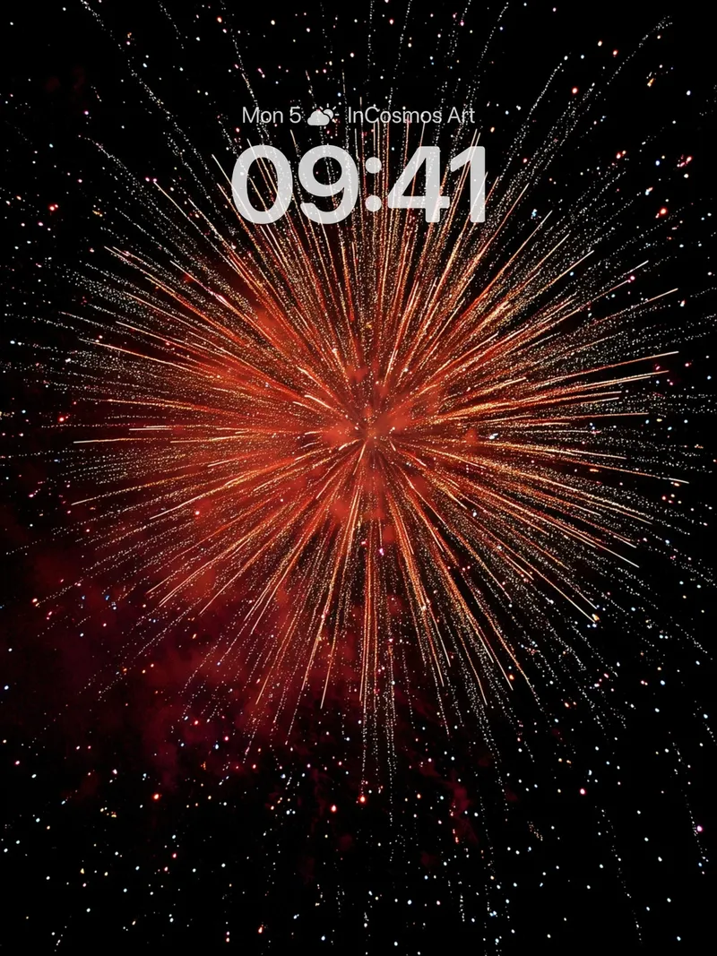 Crimson Burst Wallpaper with Starlight Trails