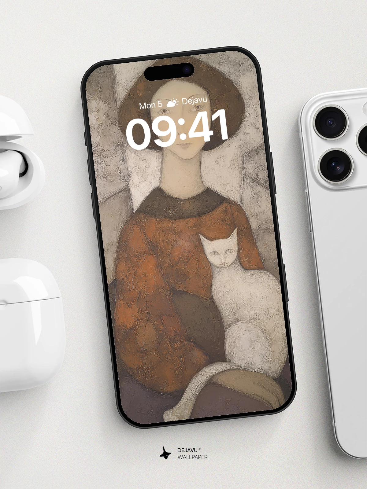 Matisse-Inspired Woman with White Cat Wallpaper 8K for iPhone and Android