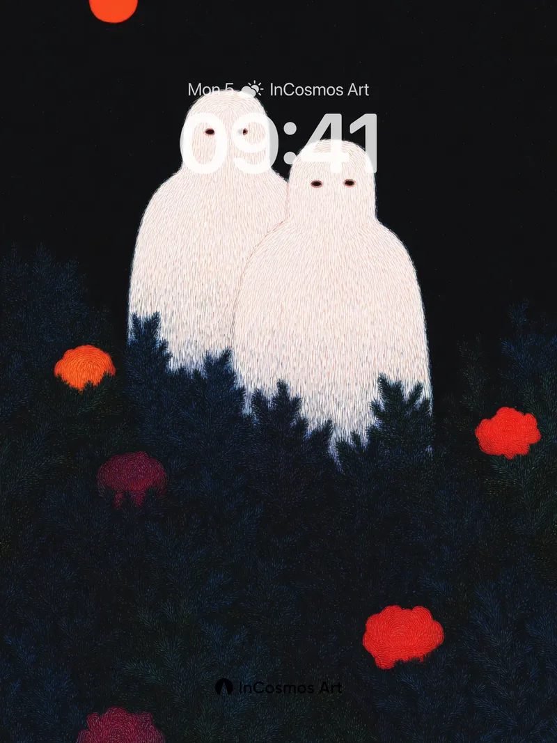 Silent Ghosts Wallpaper with Crimson Blooms