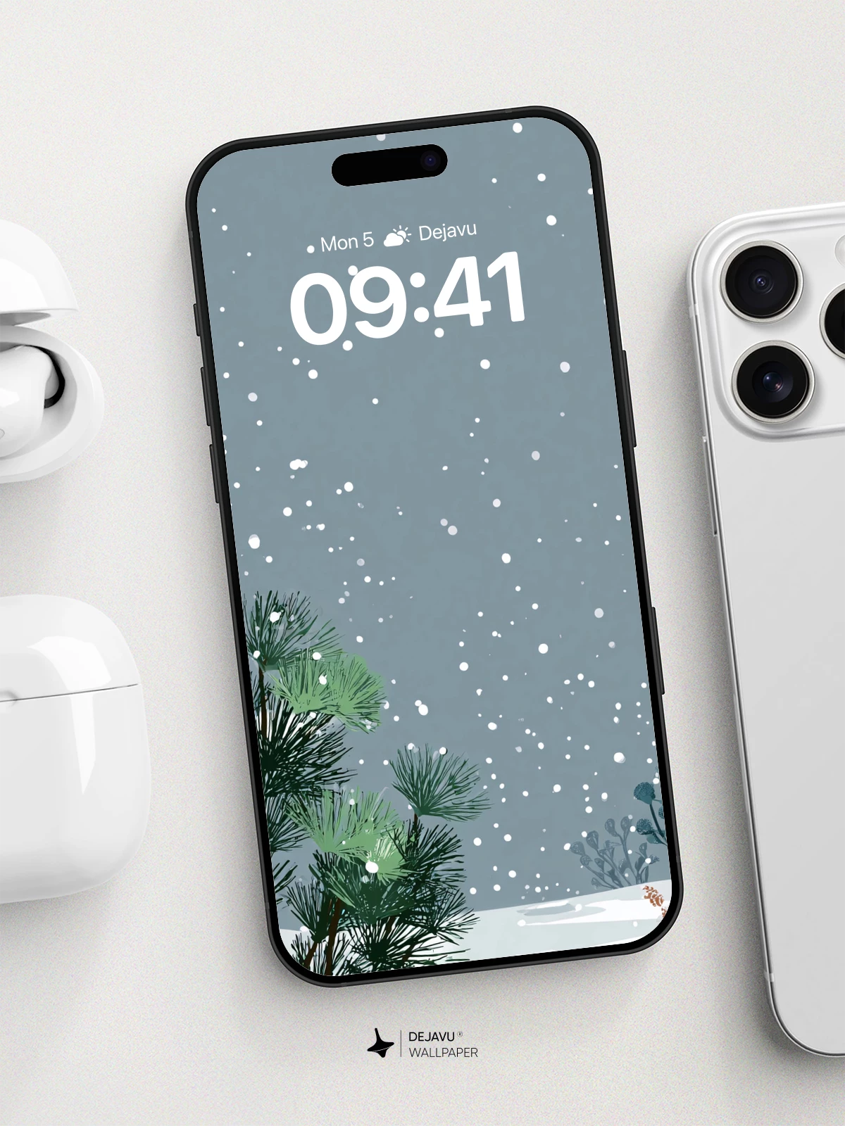 Winter Pine Snowfall Wallpaper 8K for iPhone and Android