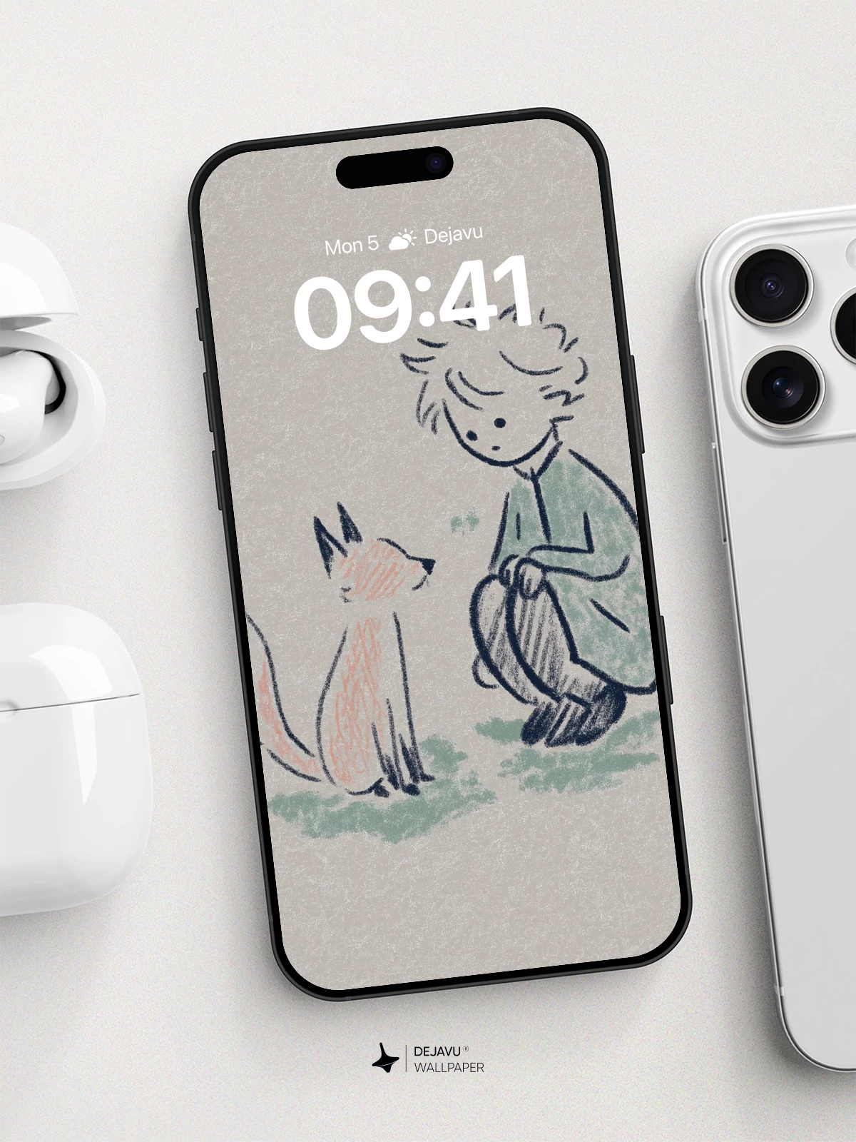 Whimsical Boy and Fox Wallpaper 8K for iPhone and Android