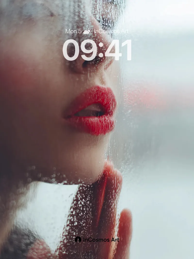 Misty Reflection Wallpaper with Crimson Lips