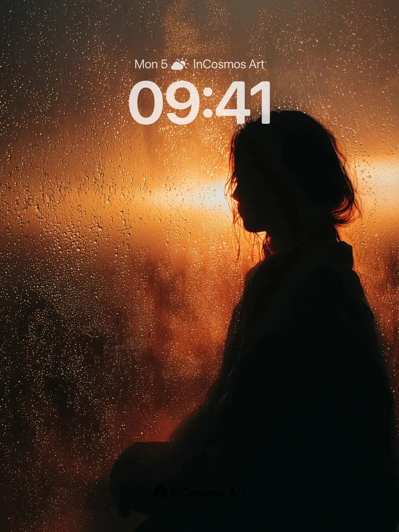 Silhouette Reverie Wallpaper with Rain-Streaked Glass