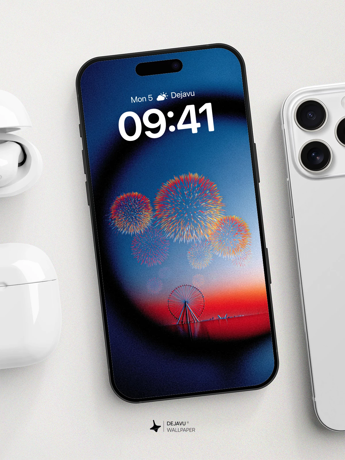 Fireworks Over Ferris Wheel Wallpaper 8K for iPhone and Android