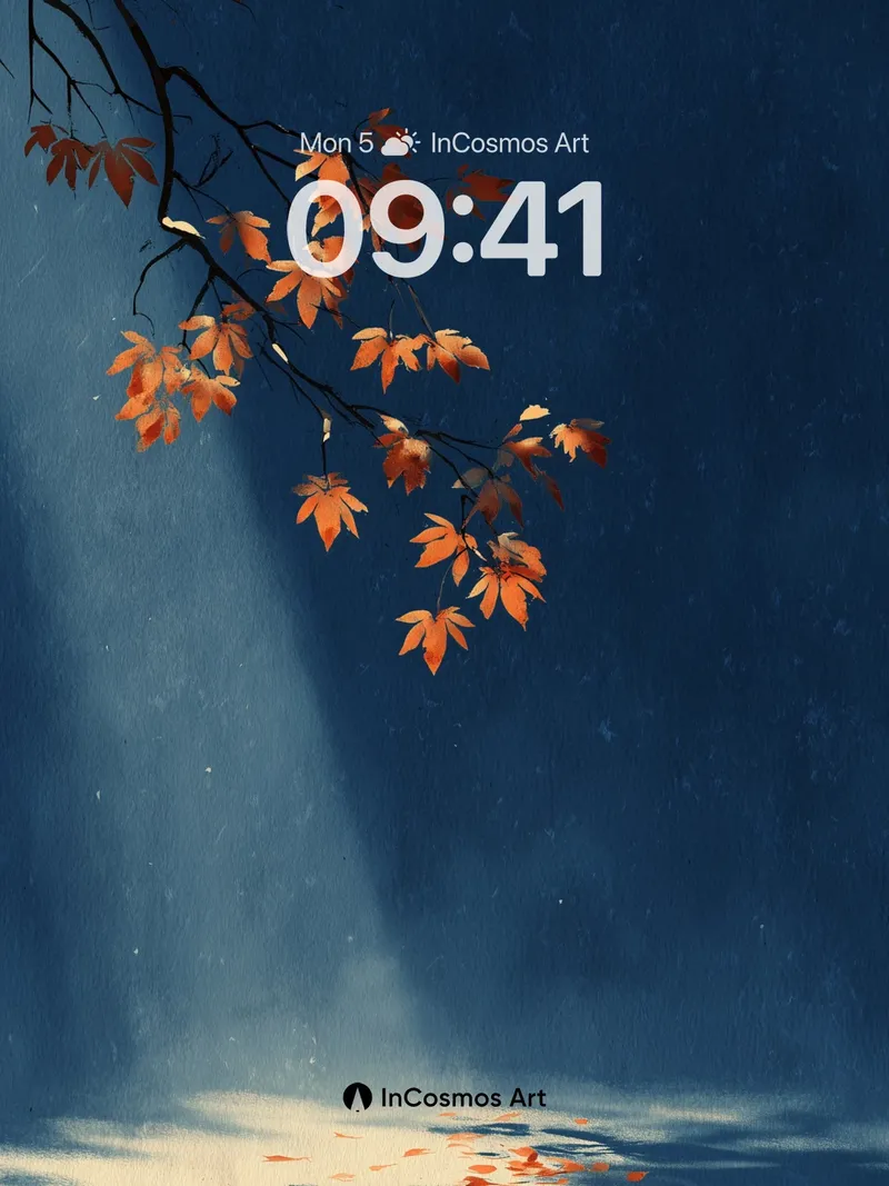 Serenity in Autumn Leaves Wallpaper with Moonlit Reflection