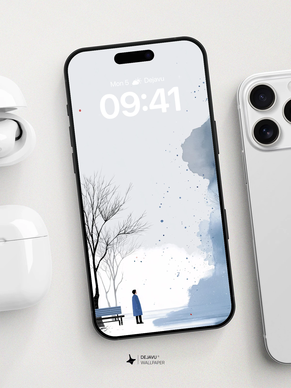 Winter Solitude Watercolor Wallpaper 8K for iPhone and Android