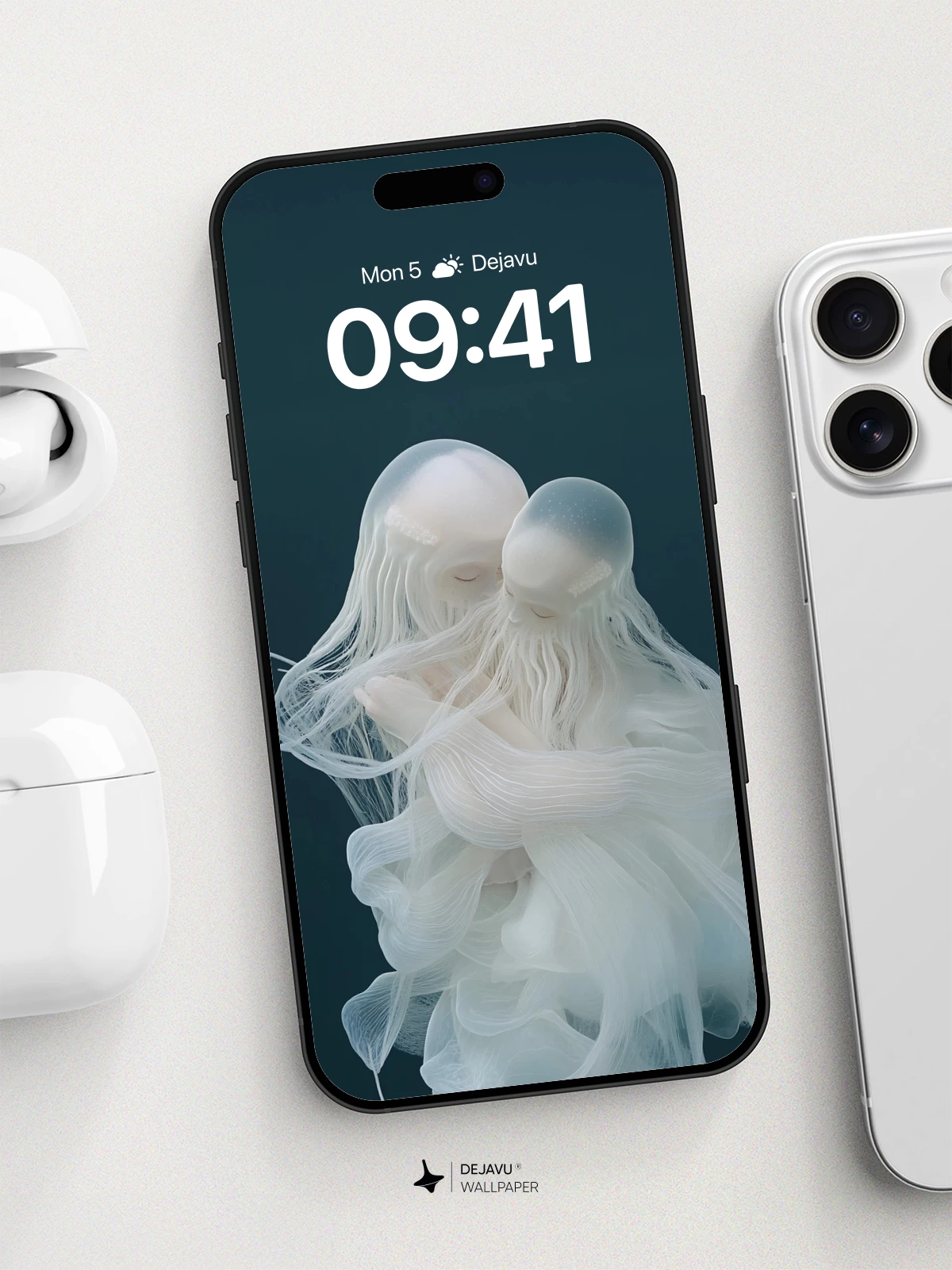 Ethereal Jellyfish Embrace Wallpaper 8K for iPhone and Android