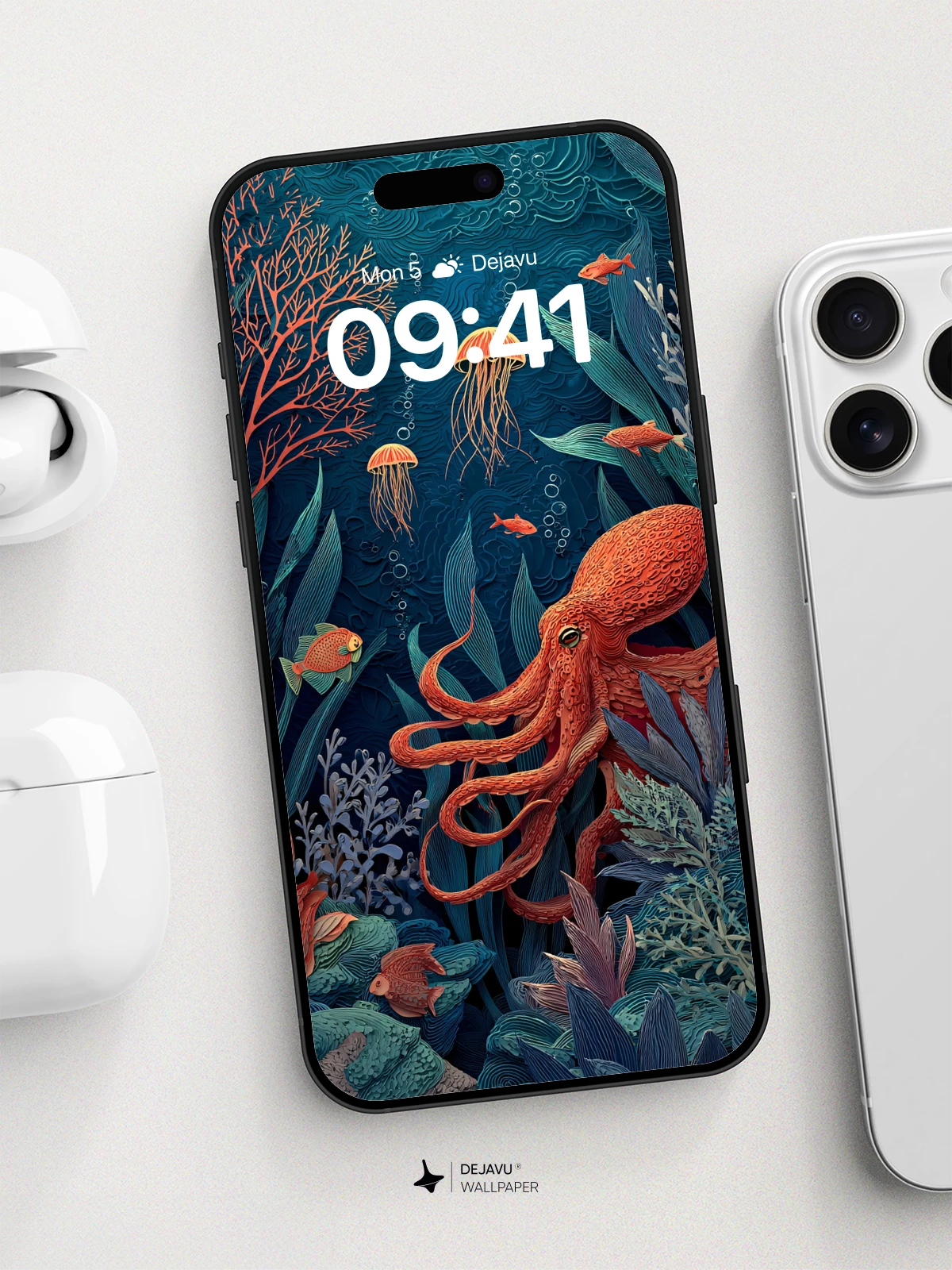 Underwater Octopus Fantasy Wallpaper 8K for iPhone and Android