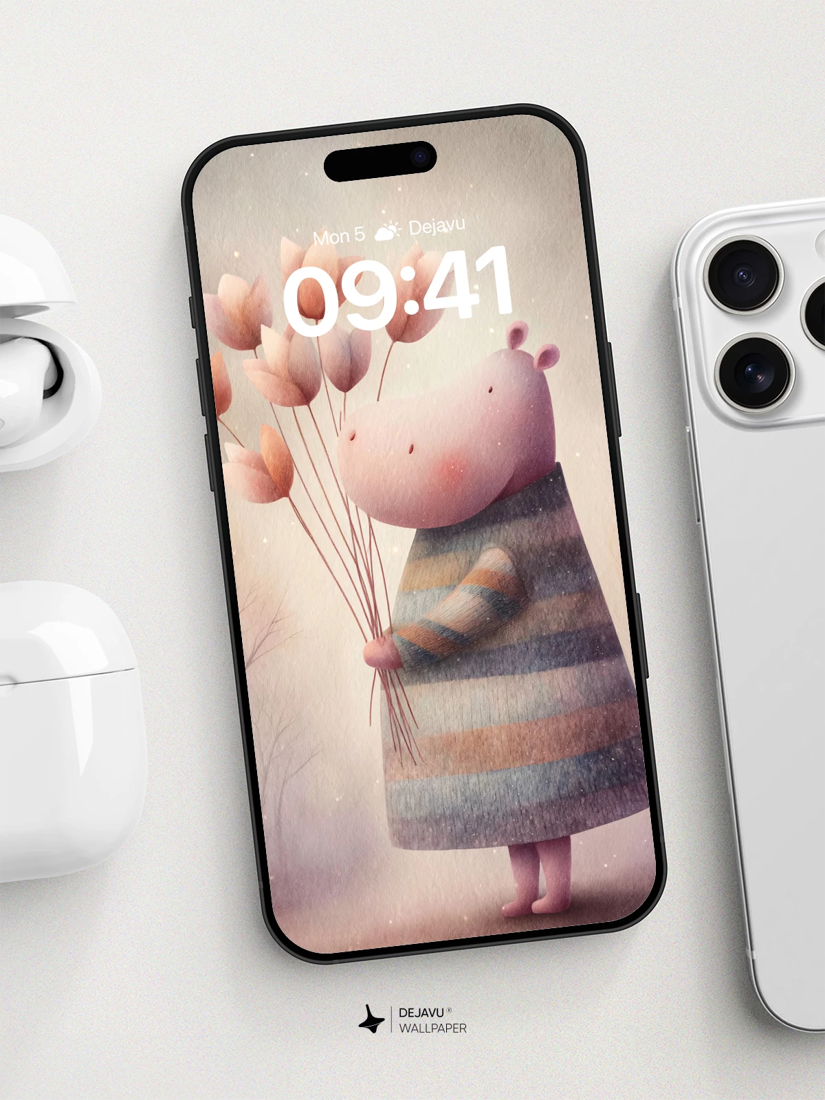 Whimsical Pig With Tulips Wallpaper 8K for iPhone and Android