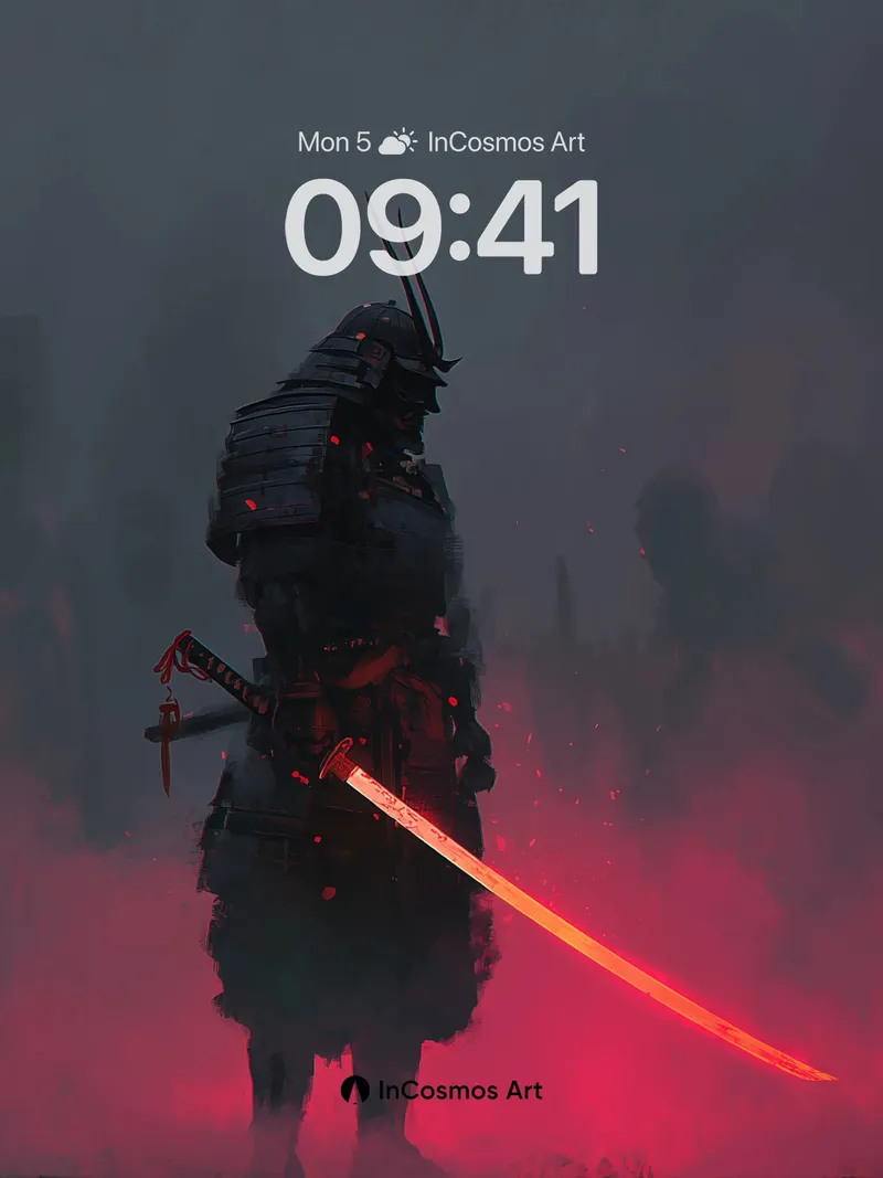 Shadowed Samurai Wallpaper with Crimson Blade