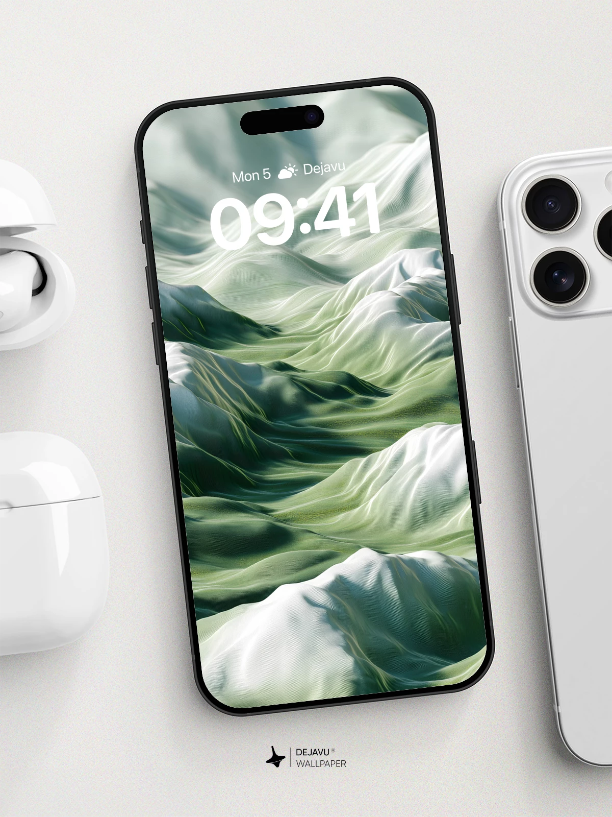 Surreal Green Waves Wallpaper 8K for iPhone and Android