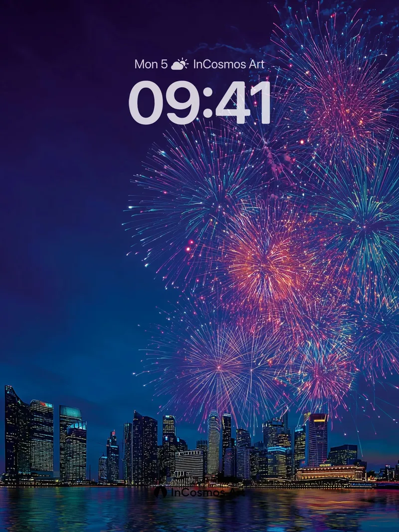 Cosmic Burst Wallpaper with City Reflections