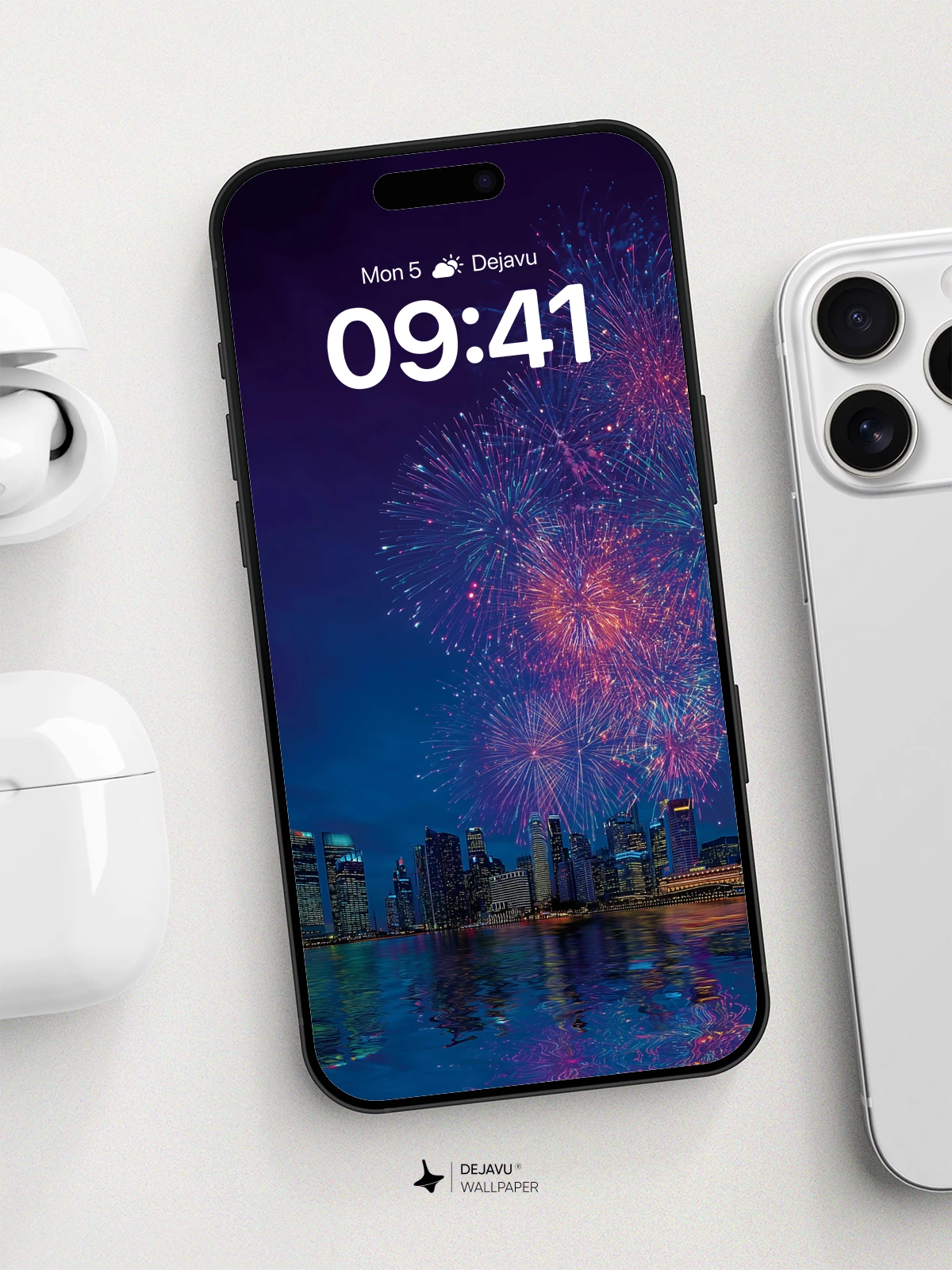 City Lights & Fireworks Skyline Wallpaper 8K for iPhone and Android