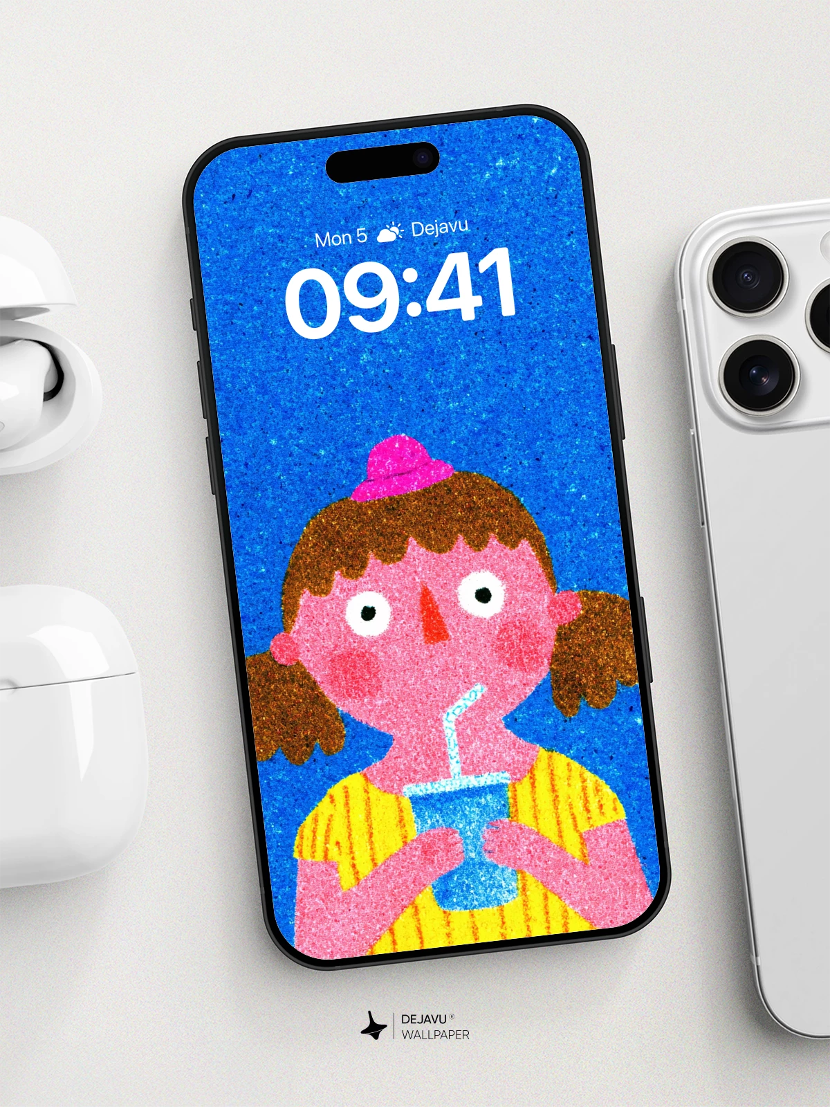Whimsical Girl With Drink Wallpaper 8K for iPhone and Android
