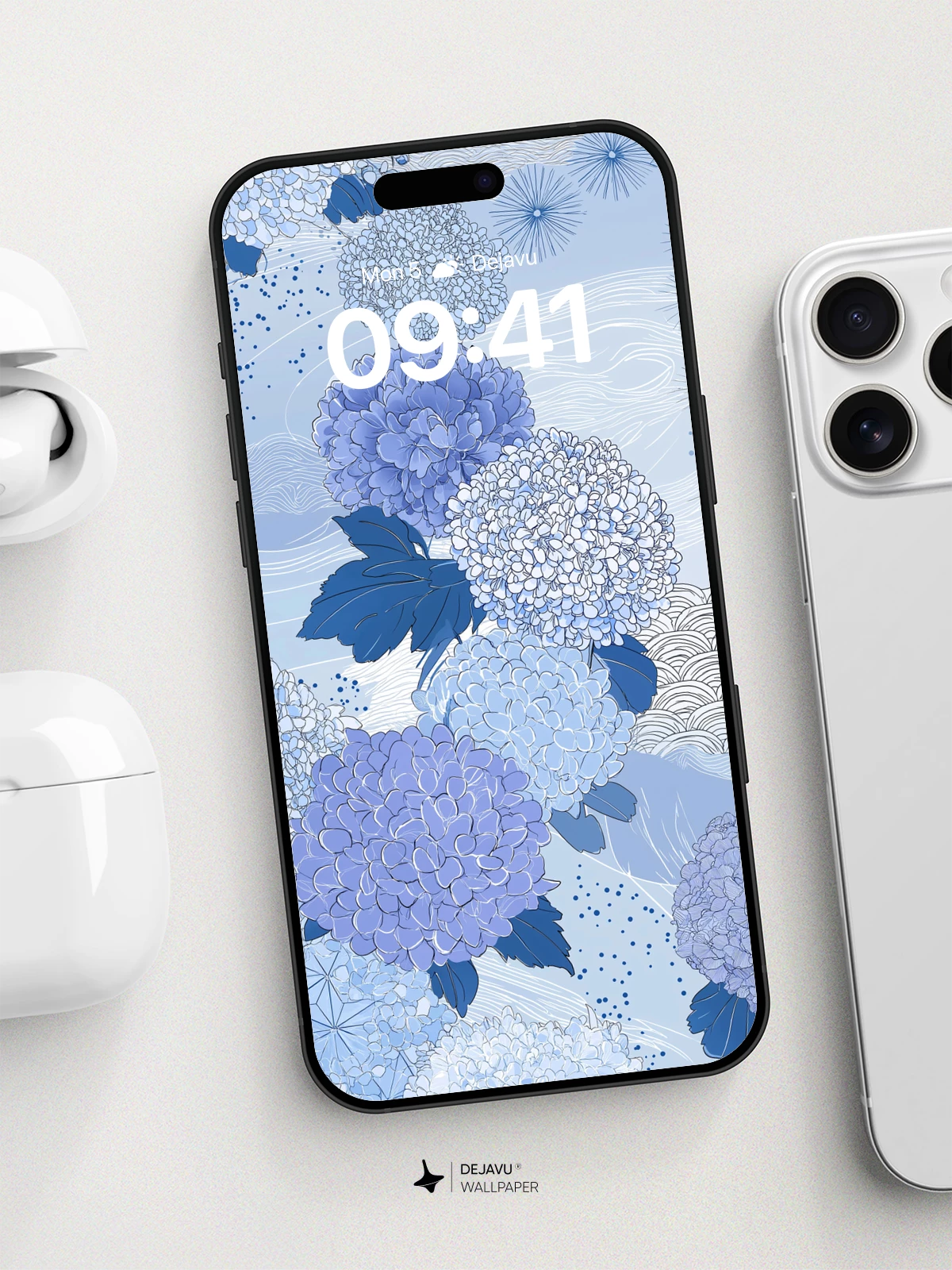 Blue Hydrangea Garden Wallpaper 8K for iPhone and Android