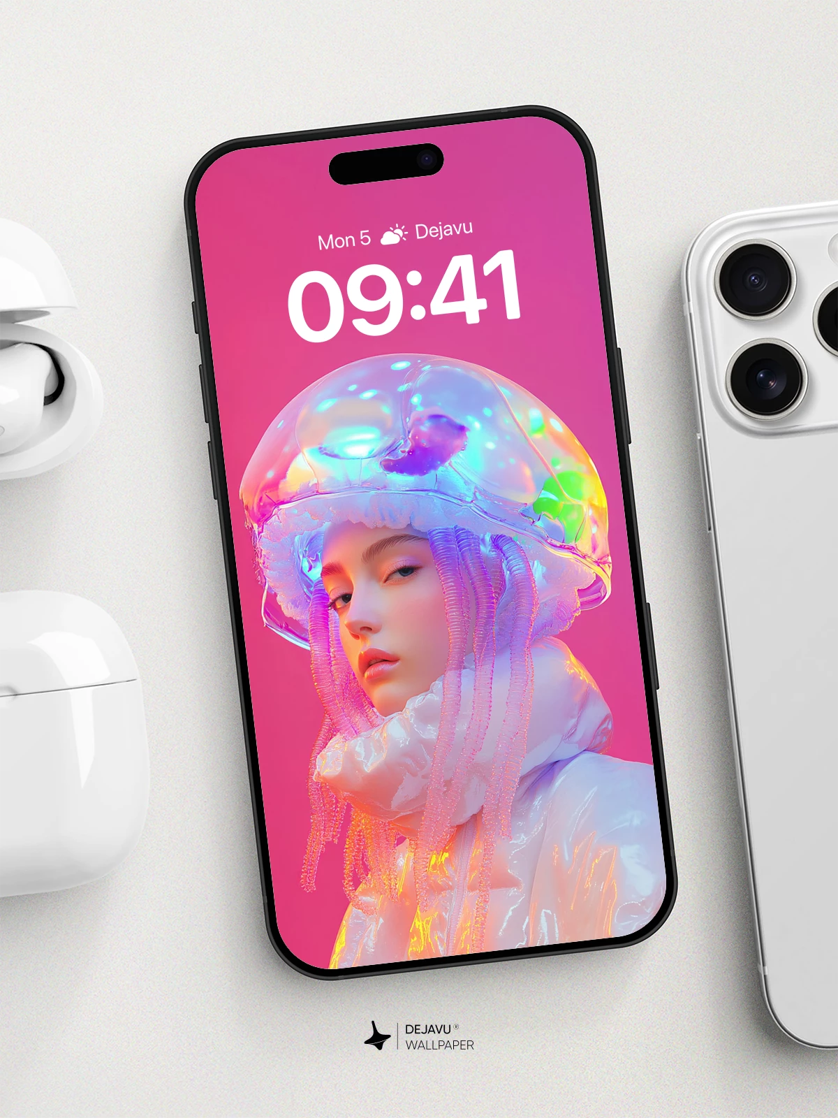 Neon Jellyfish Woman Wallpaper 8K for iPhone and Android
