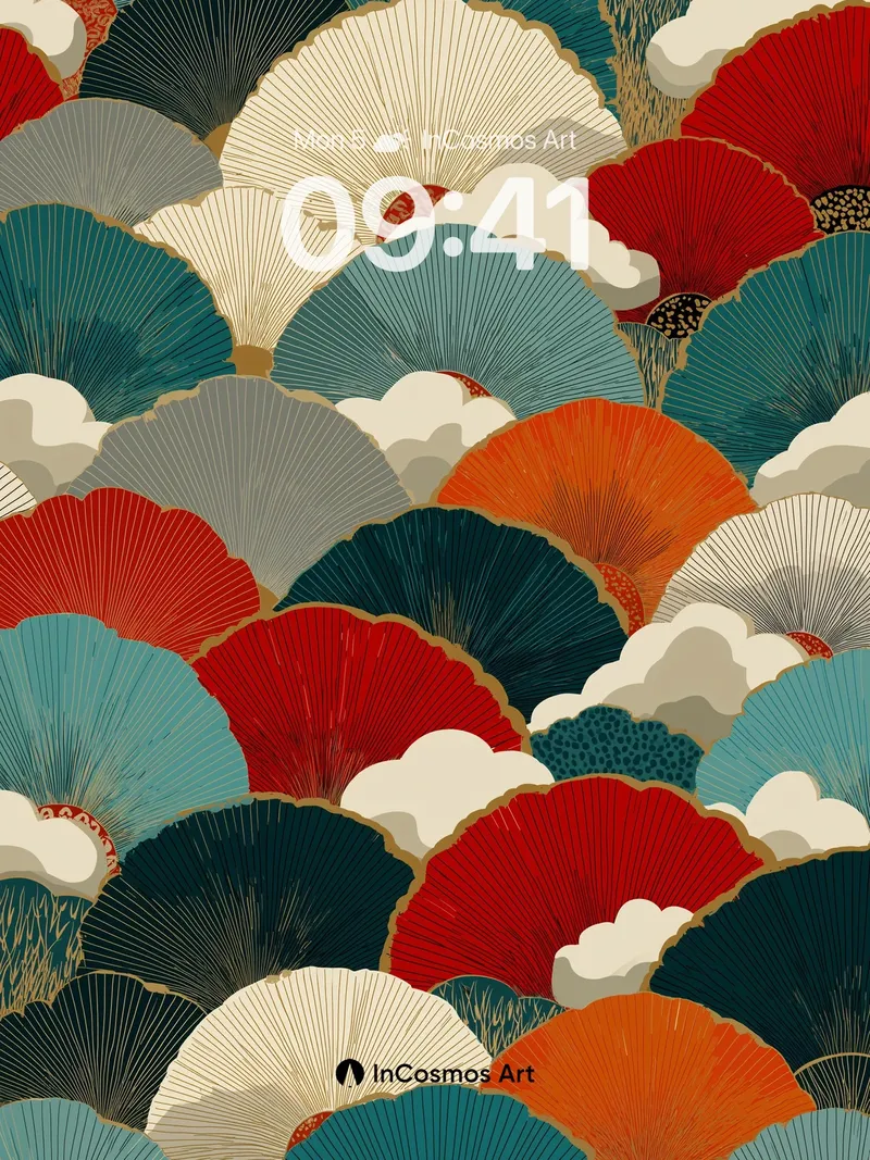 Crimson Fan Symphony Wallpaper with Cloud Drifts