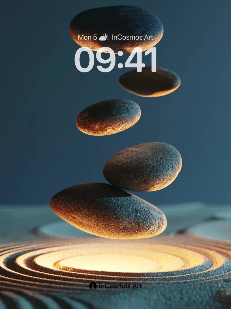 Suspended Stone Wallpaper with Golden Ripples