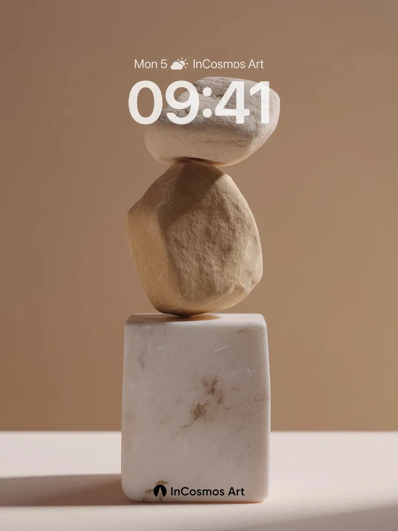 Serene Stone Stack Wallpaper with Marble Base