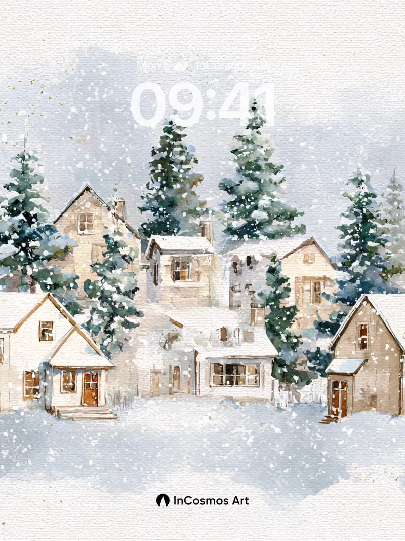 Silent Snowfall Wallpaper with Frosted Pines