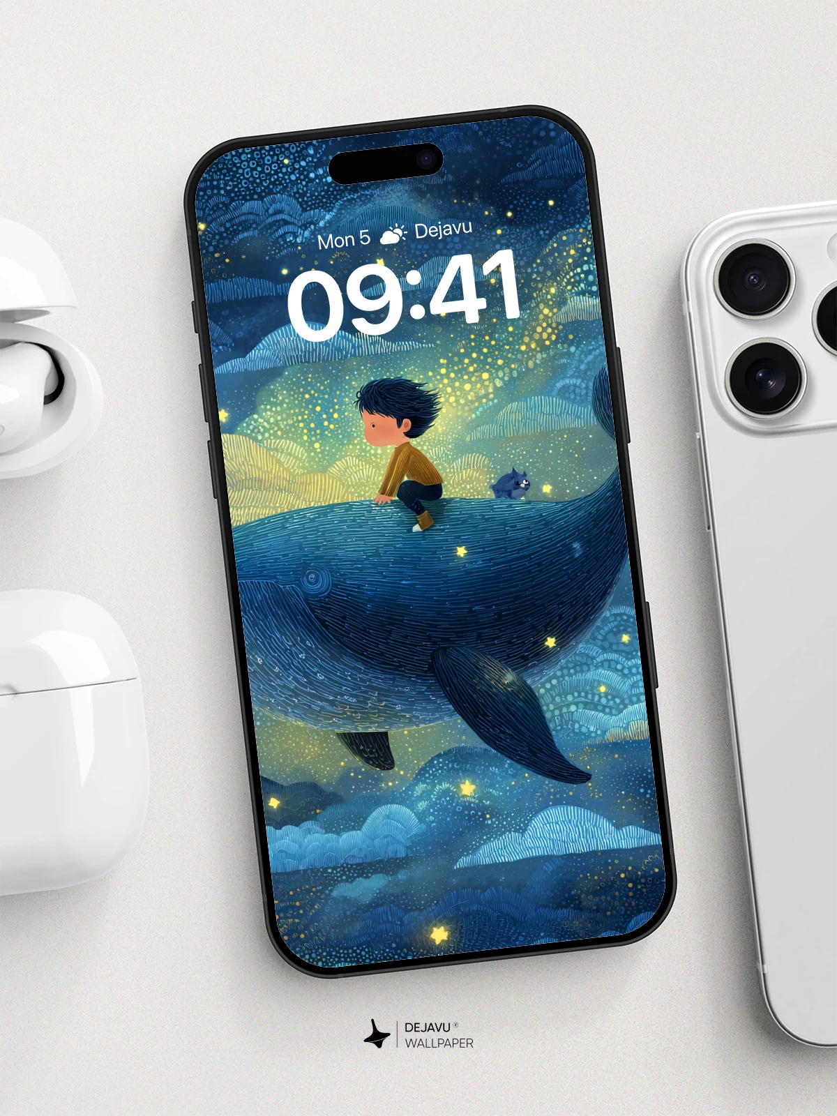 Whale and Child Dream Sky Wallpaper 8K for iPhone and Android