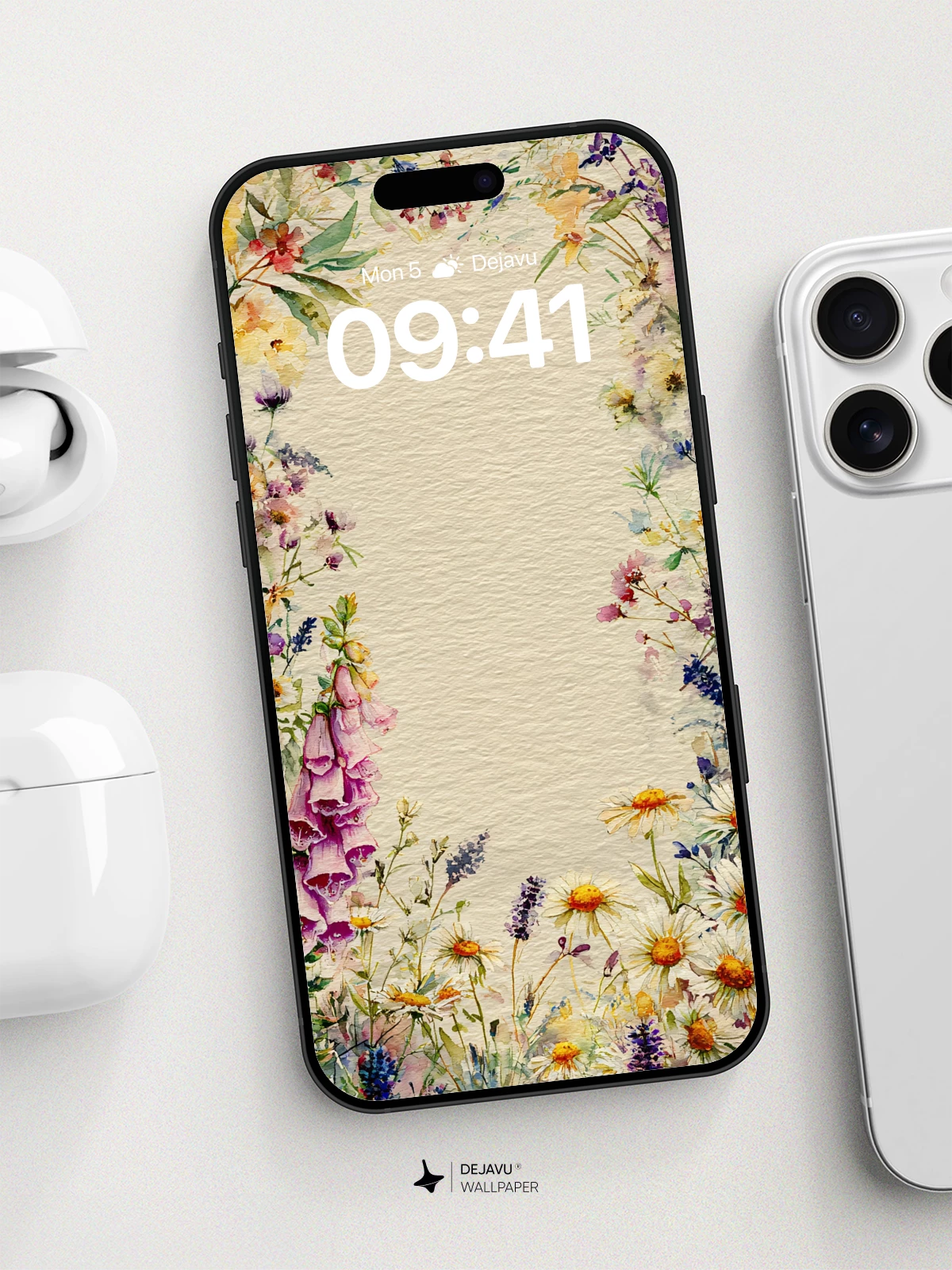 Watercolor Wildflower Frame Wallpaper 8K for iPhone and Android
