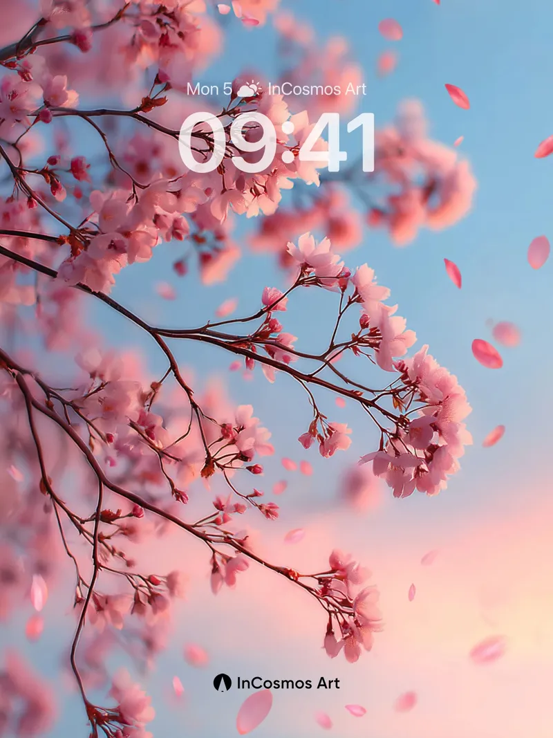 Serenity Cherry Bloom Wallpaper with Floating Petals