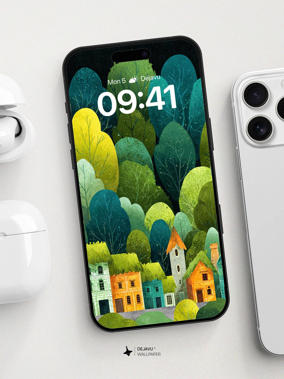 Whimsical Forest Village Wallpaper 8K for iPhone and Android