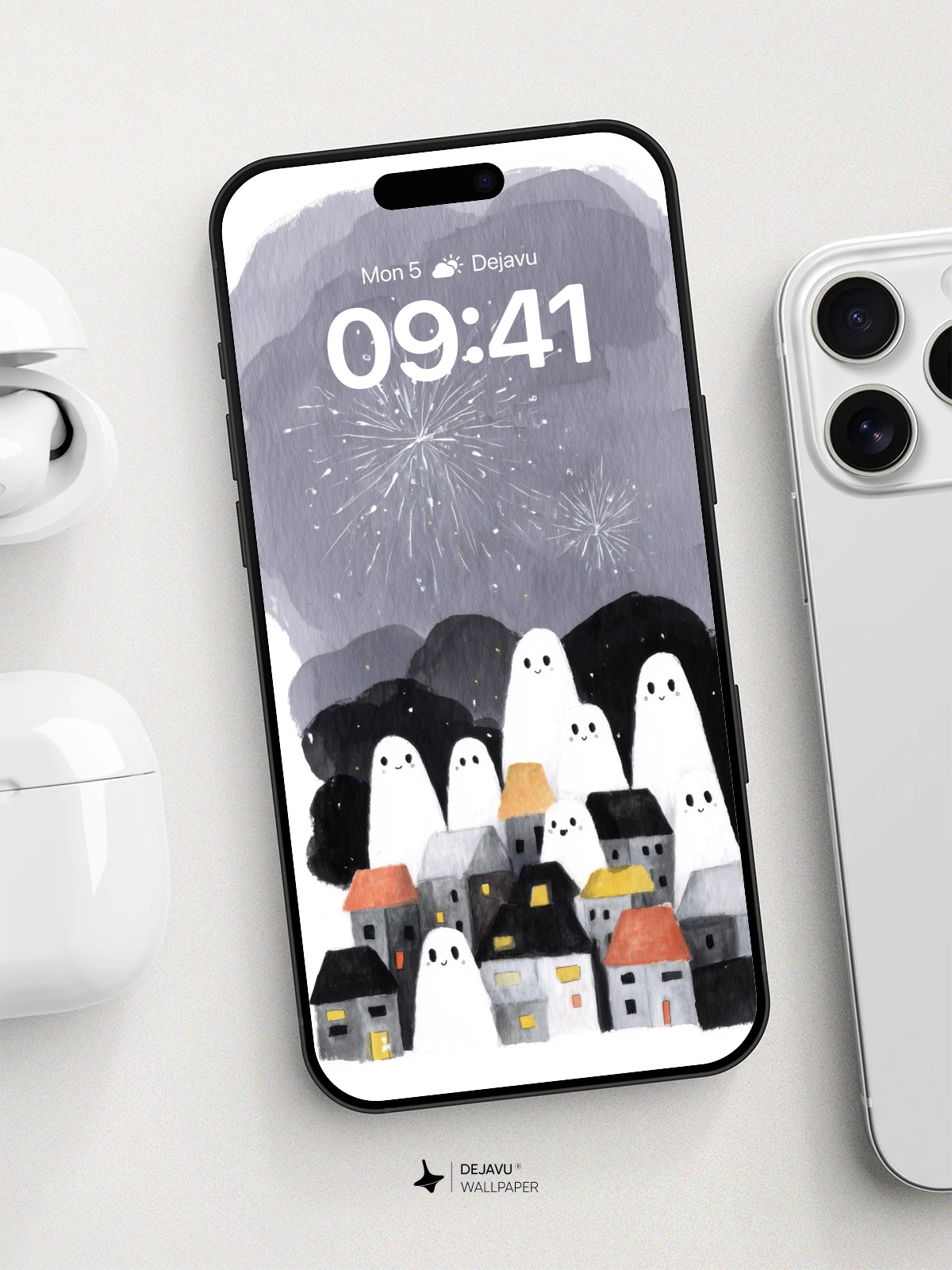 Whimsical Ghost Village Wallpaper 8K for iPhone and Android
