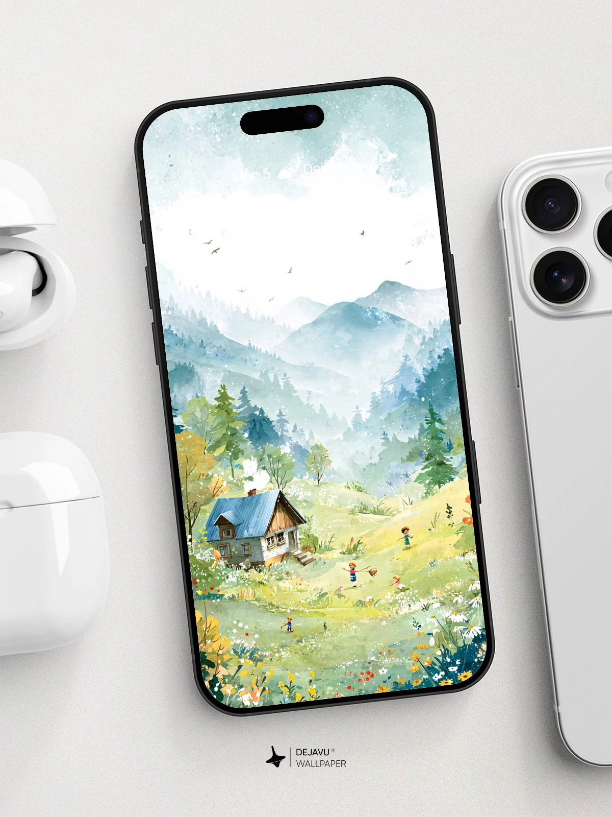 Whimsical Mountain Cottage Wallpaper 8K for iPhone and Android