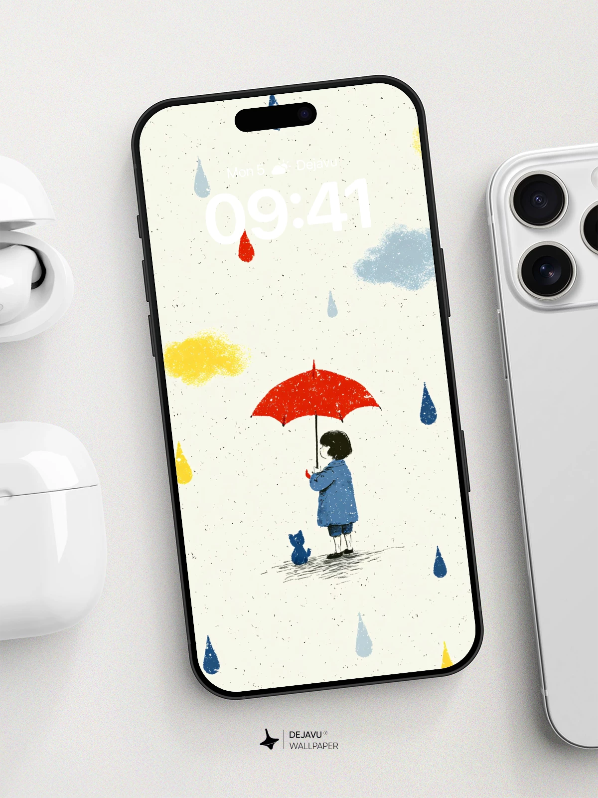 Whimsical Raindrop Adventure Wallpaper 8K for iPhone and Android