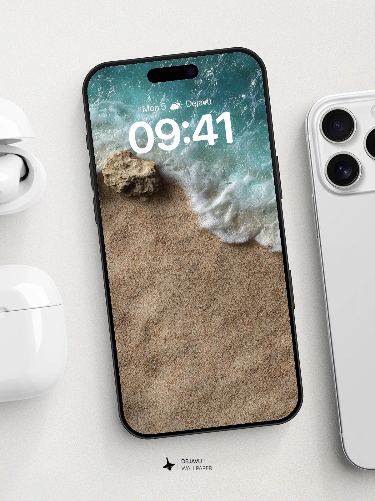 Turquoise Waves Meets Sand Wallpaper 8K for iPhone and Android