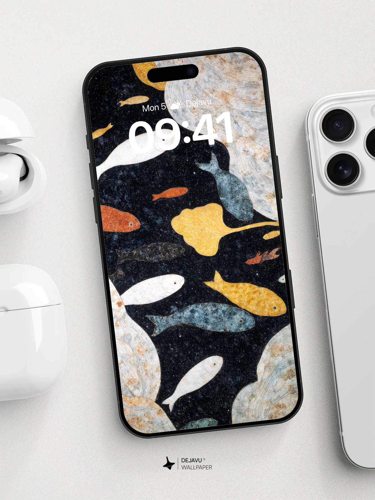 Marble Fish Mosaic Wallpaper 8K for iPhone and Android